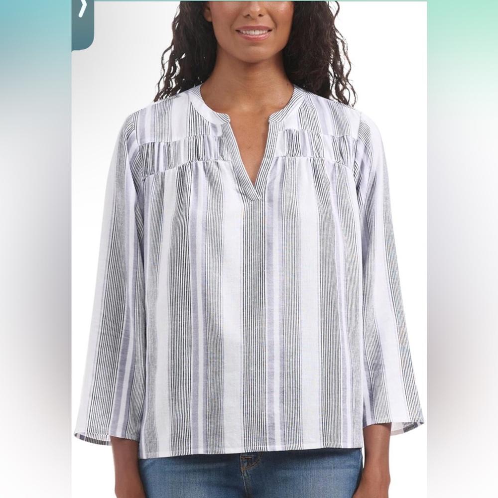 Splendid Ladies' V-Neck Lightweight Blouse - Purple/Gray/White Stripe, XXL, GUC